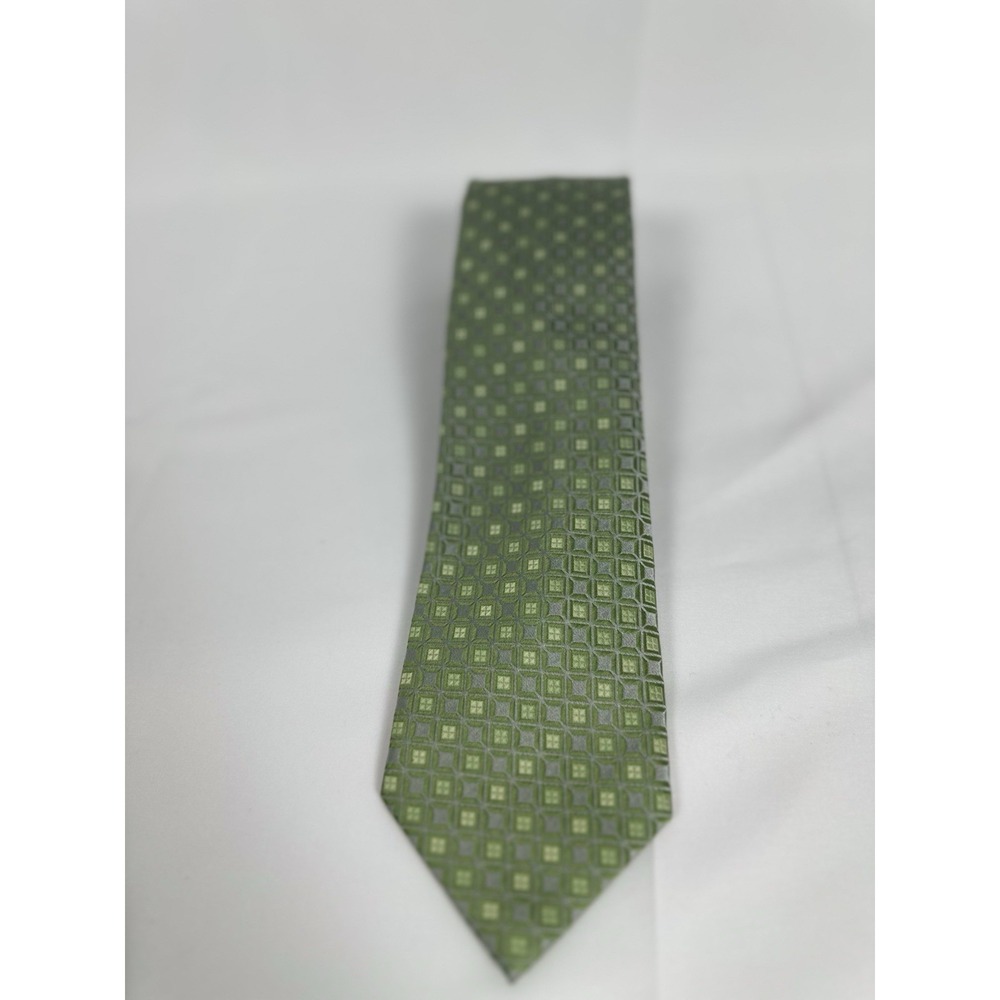 Geoffrey Beene Necktie Mens OS Green Excellent Geometric Square Pattern Tie